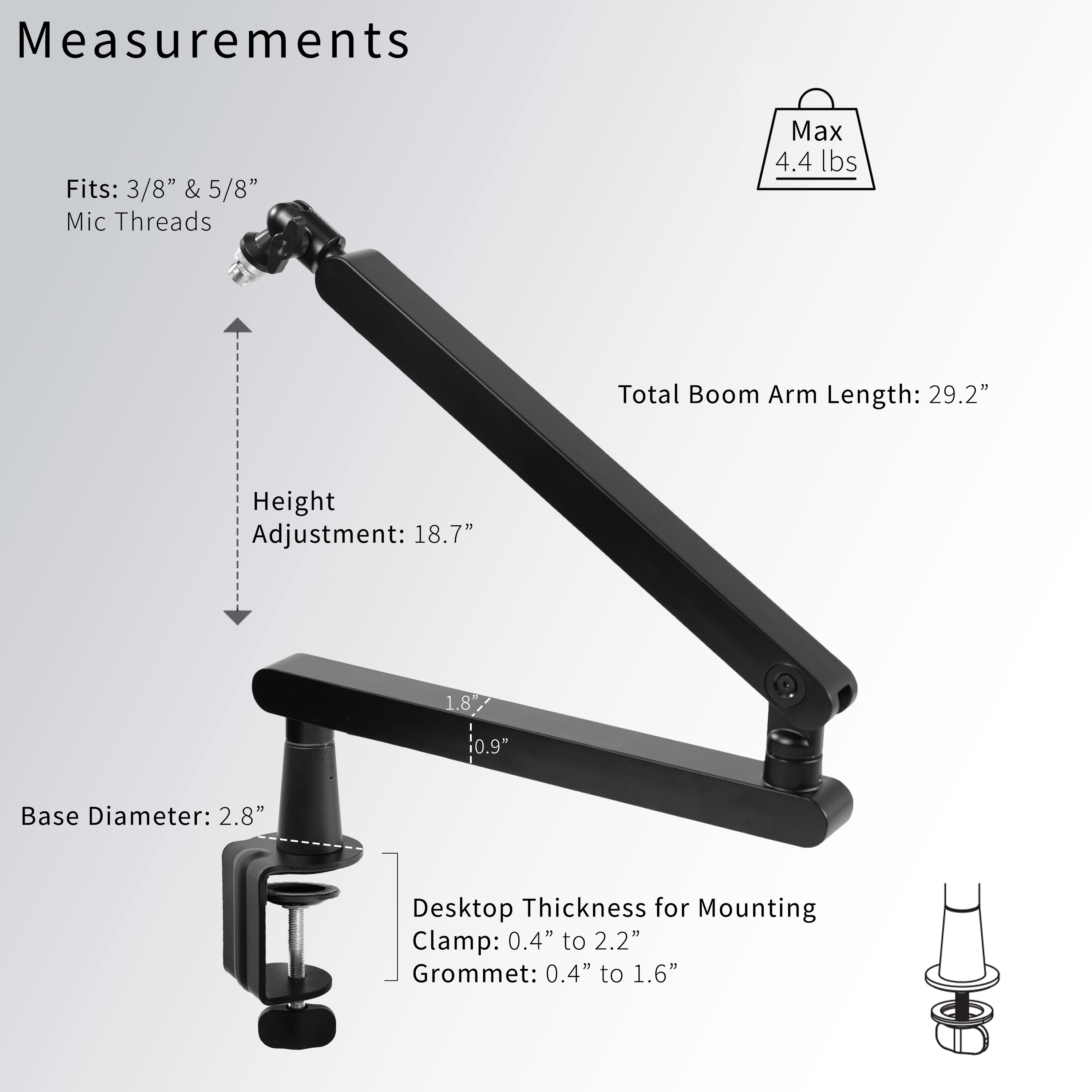 Low Profile Microphone Desk Mount Stand - Adjustable Boom Arm for Podcasting, Streaming & Recording - Perfect for Home Studio, Gaming & Voice Overs