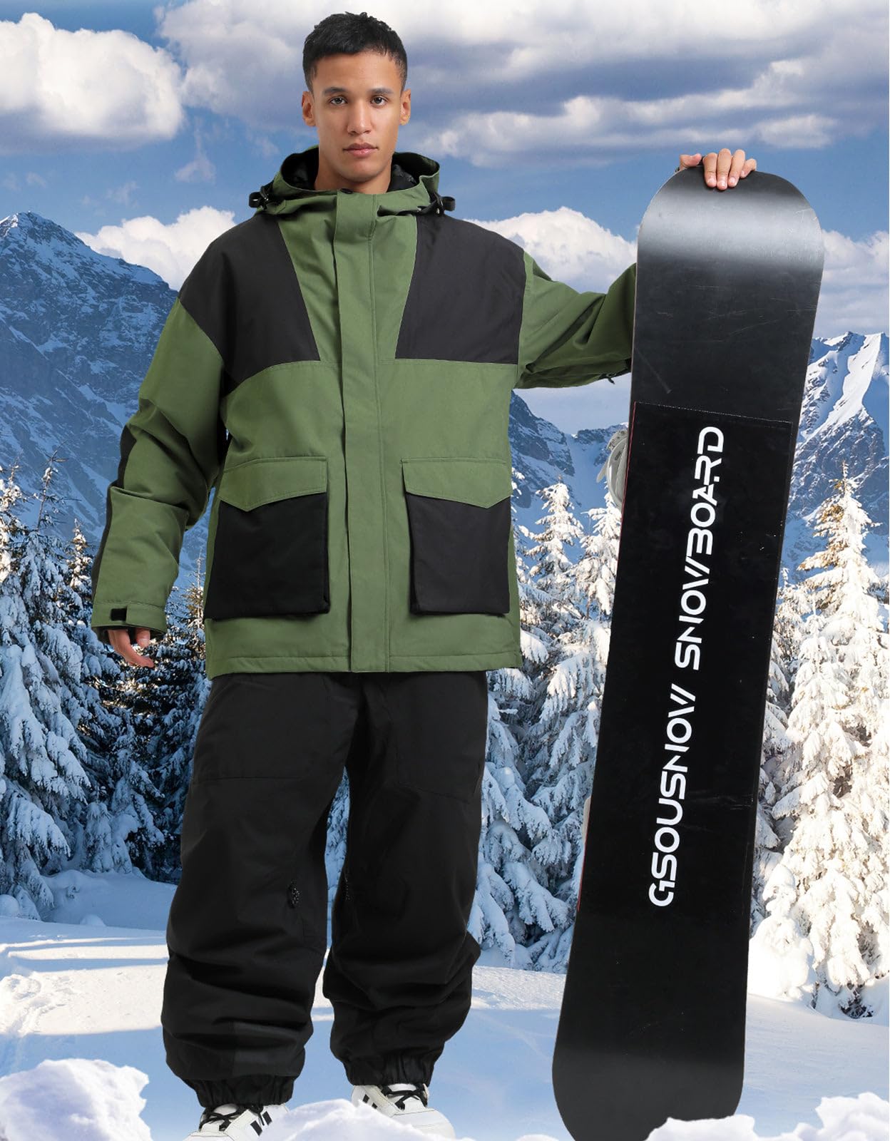 GSOU SNOW Men's Waterproof Ski Jacket - Winter Snowboard Coat with Hood for Warmth & Protection | Ideal for Skiing, Snowboarding & Outdoor Winter Activities