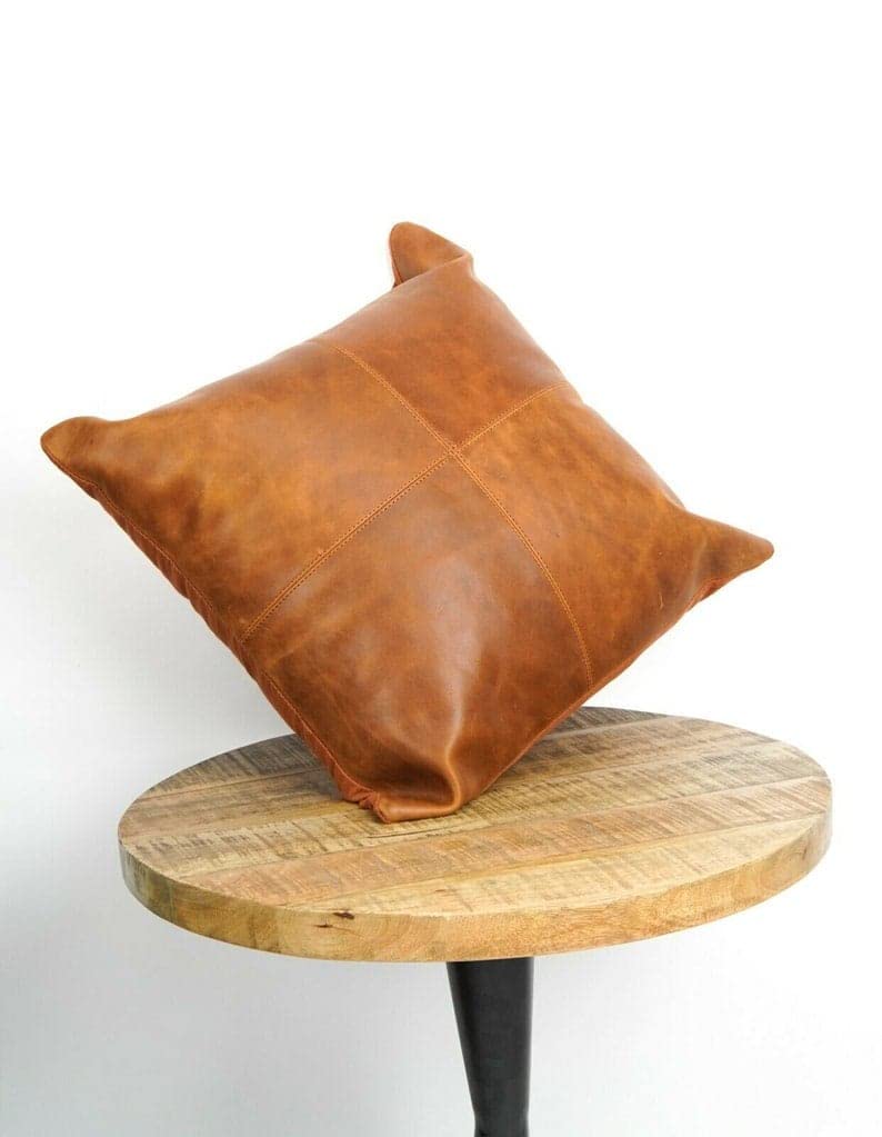 Premium 100% Lambskin Leather Pillow Covers - Soft Sofa Cushion Cases & Decorative Throw Covers for Living Room, Bedroom (14x14 Inches, Pack of 2, Tan Antique) - Luxury Home Decor & Cozy Living Space Accent