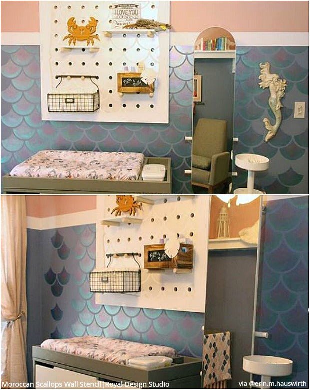 Moroccan Scallops Wall Stencil - DIY Home Decor Stencil for Walls, Ceilings & Furniture - Arabic Geometric Pattern Painting Template for Bedroom, Living Room & Nursery Decoration