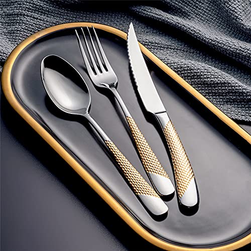 24-Piece Stainless Steel Silverware Flatware Set - Gold Cutlery Set for Dining, Includes Spoon Fork Knife - Eco-Friendly & Dishwasher Safe Dinnerware for Home, Restaurant, Party & Everyday Use