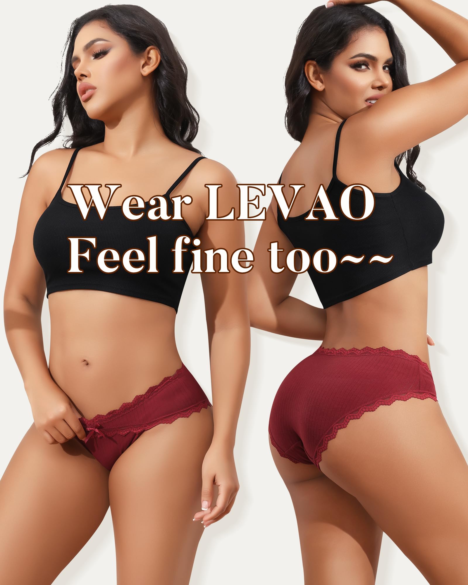 LEVAO Women's Cotton Cheeky Bikini Panties - Lace Trim Stretch Hipster Underwear Multipack (S-XXL) for Everyday Comfort & Sleepwear