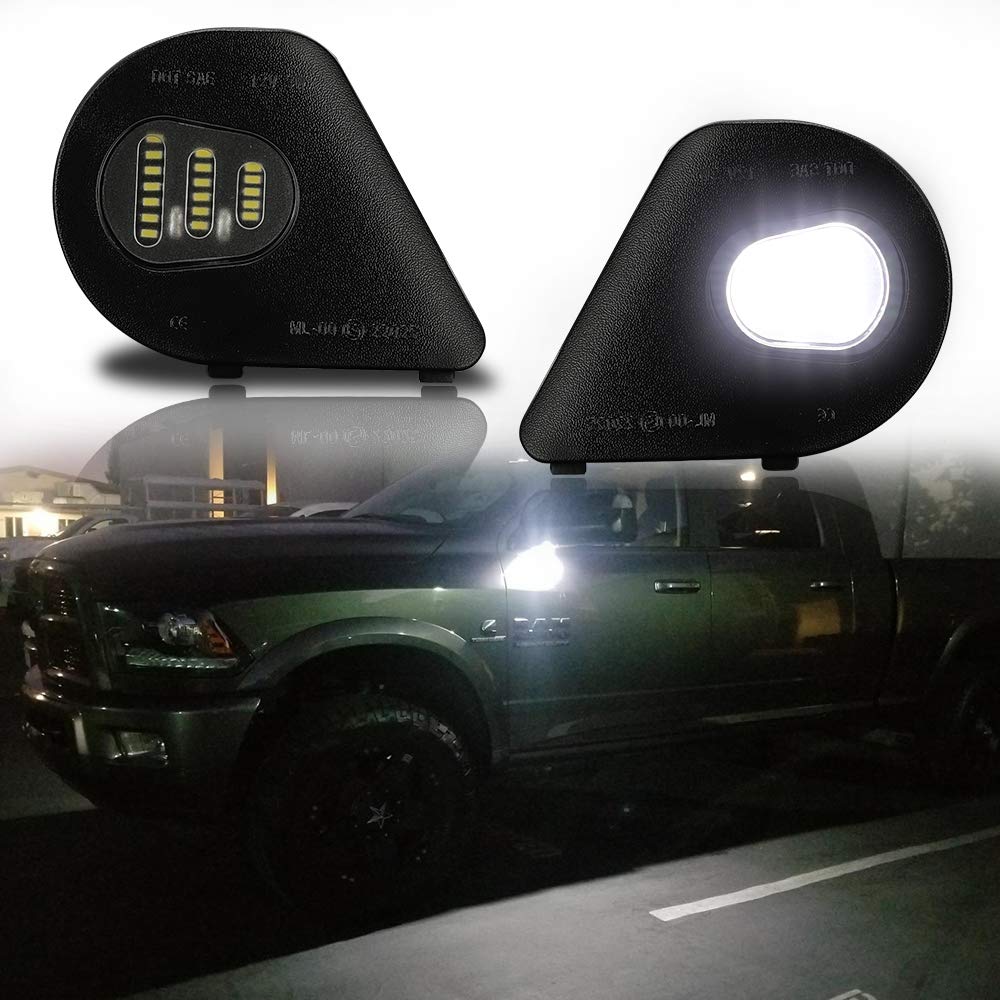 ROCCS 2x LED Side Mirror Puddle Light Assembly - 6000K White - Compatible with 2010-2019 Dodge Ram 1500 2500 3500 4500 5500 - Enhanced Night Visibility for Safe Parking & Entry