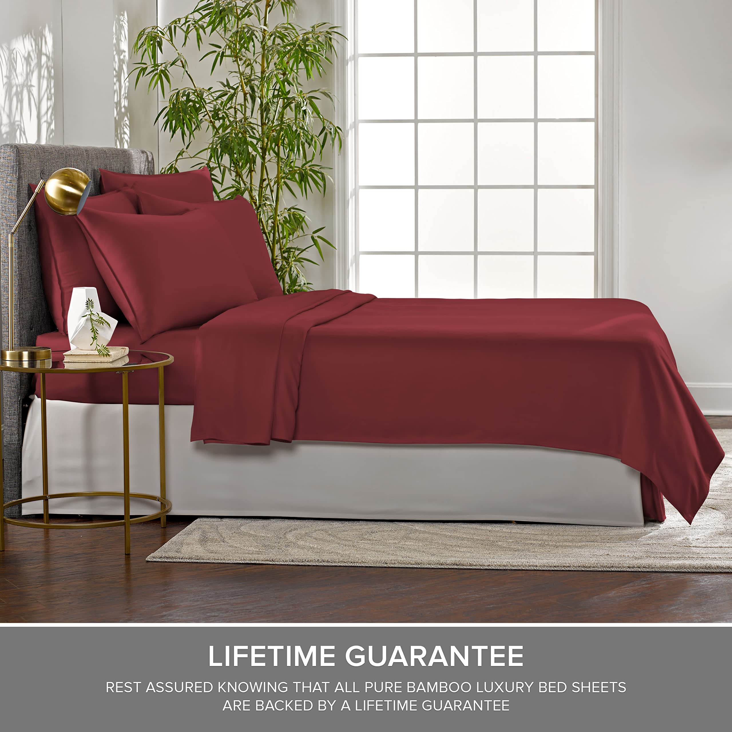 Premium 100% Organic Bamboo Viscose King Pillowcases - Ultra Soft & Cooling, Double Stitched with Envelope Closure (Set of 2, Merlot Red) - Perfect for Hot Sleepers & Luxury Bedding Upgrade