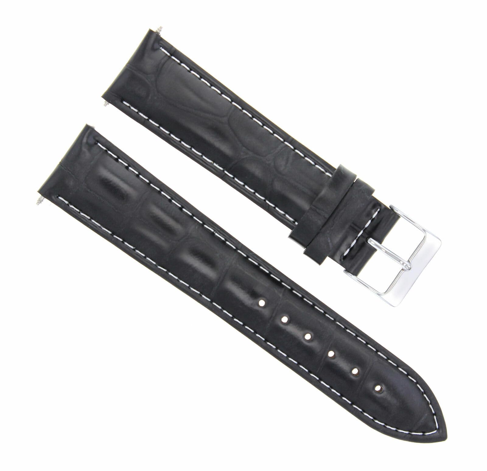 20mm Leather Watch Band for Tudor 36mm - Black & White Stitching | Dress & Casual Wear