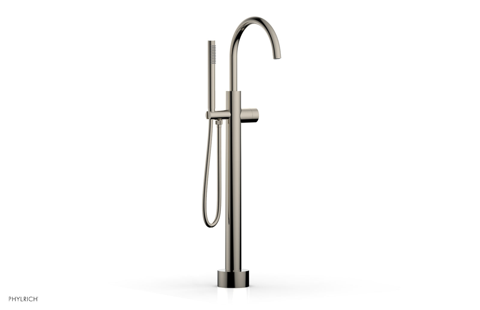 BASIC II Low Floor Mount Tub Filler with Smooth Handle & Hand Shower - Model 230 46 03 - Perfect for Modern Bathroom Renovations and Spa-Like Shower Experiences