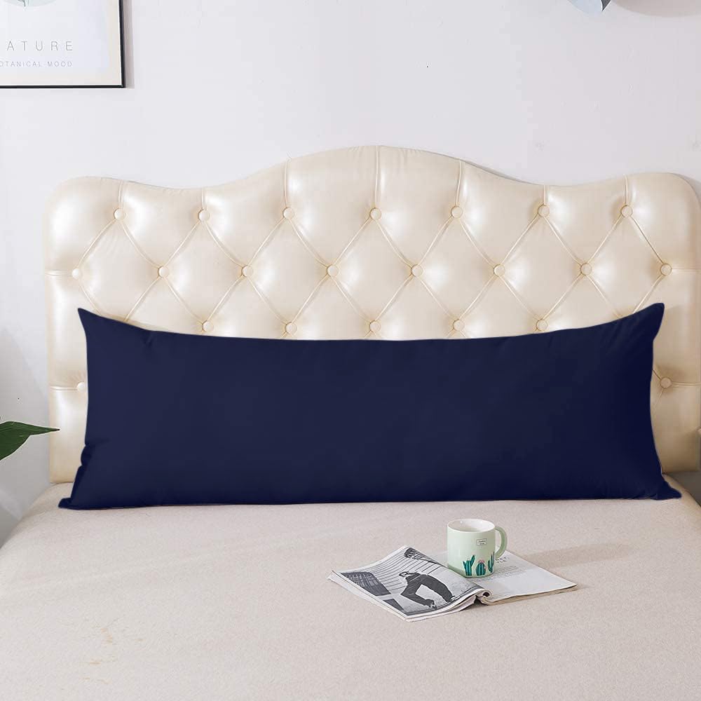 Premium 100% Natural Cotton Body Pillow Cover - 20x54 Inches, Soft 600 Thread Count, Zipper Closure, Blue - Ideal for Sleeping, Lounging & Pregnancy Support