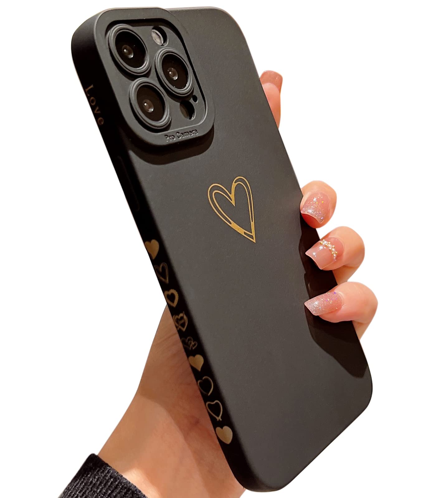 Qokey iPhone 13 Pro Case 6.1 Inch - Cute Heart Design with Anti-Scratch & Shockproof Protection | Soft TPU Cover with Camera Protection | Perfect Gift for Women & Girls (Black) | Ideal for Daily Use, Travel & Outdoor Activities