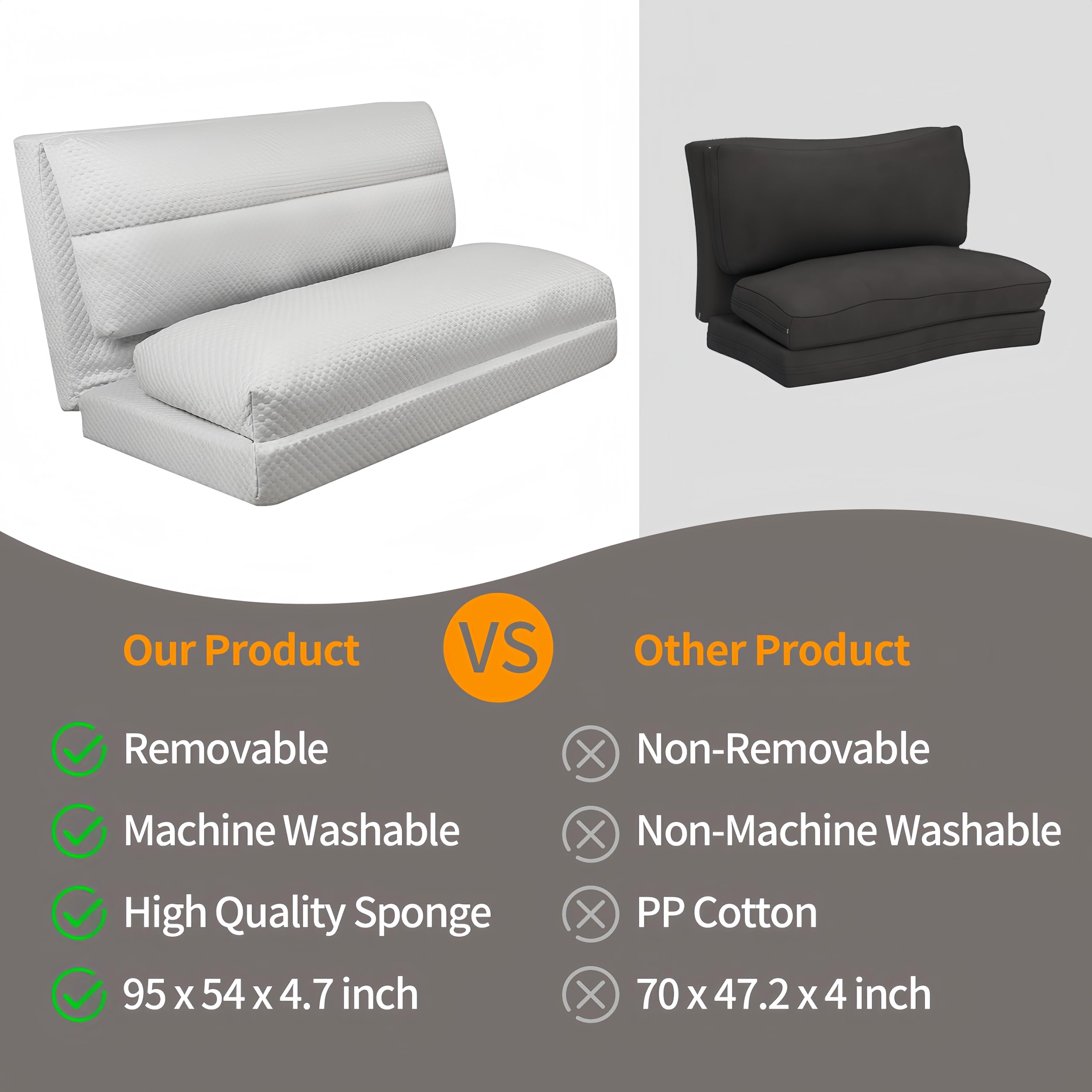 Breathable Cooling Bean Bag Sofa Bed - Foldable Full Floor Mattress for Hot Sleepers with Removable Washable Cover, Light Grey, 54x95 Inch - Perfect for Dorm Rooms, Guest Beds & Summer Napping