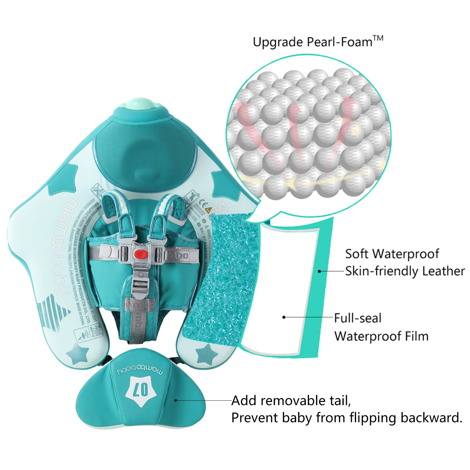 **Mambobaby Upgraded Baby Float with Canopy & Adjustable Safety Strap – Non-Inflatable Infant Swim Trainer Waist Ring for Pool, Beach & Water Play (Green Airplane Design)**