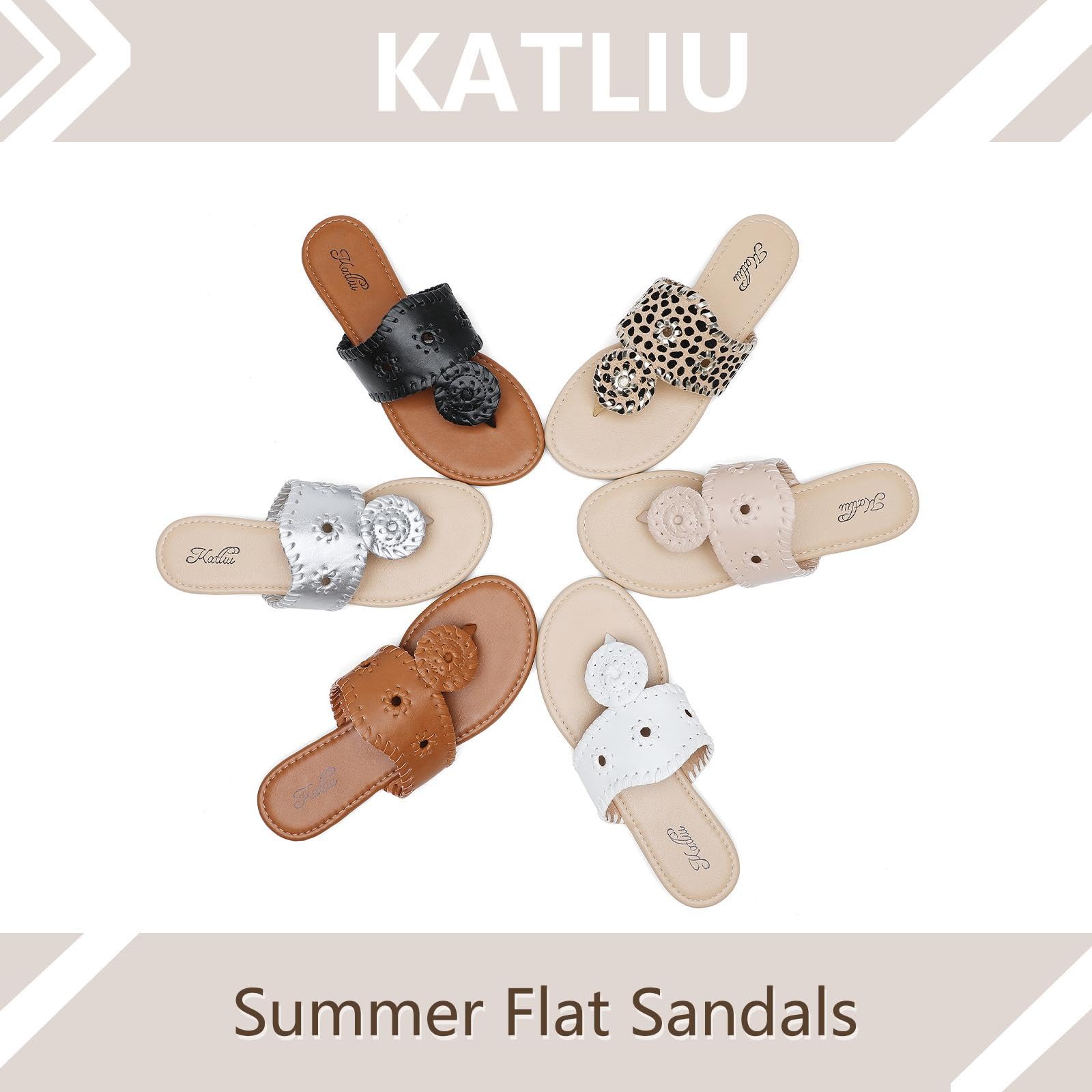 Katliu Women's Flat Sandals - Comfortable Flip Flops & Dressy Thong Sandals for Beach, Pool, and Casual Outfits