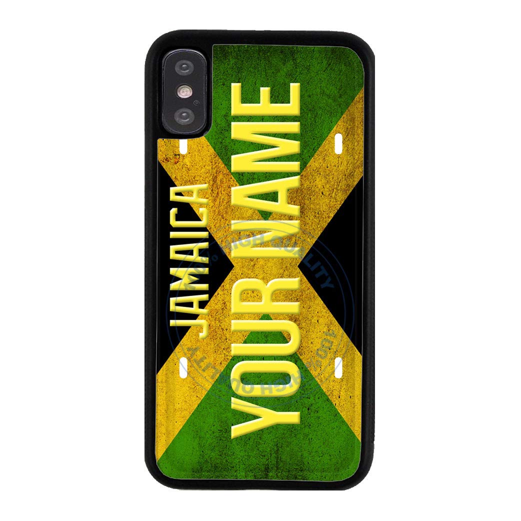 Custom Personalized Jamaica License Plate Rubber Phone Case for Apple iPhone Xs Max - Durable Protective Cover for Travel, Beach & Island Vacations