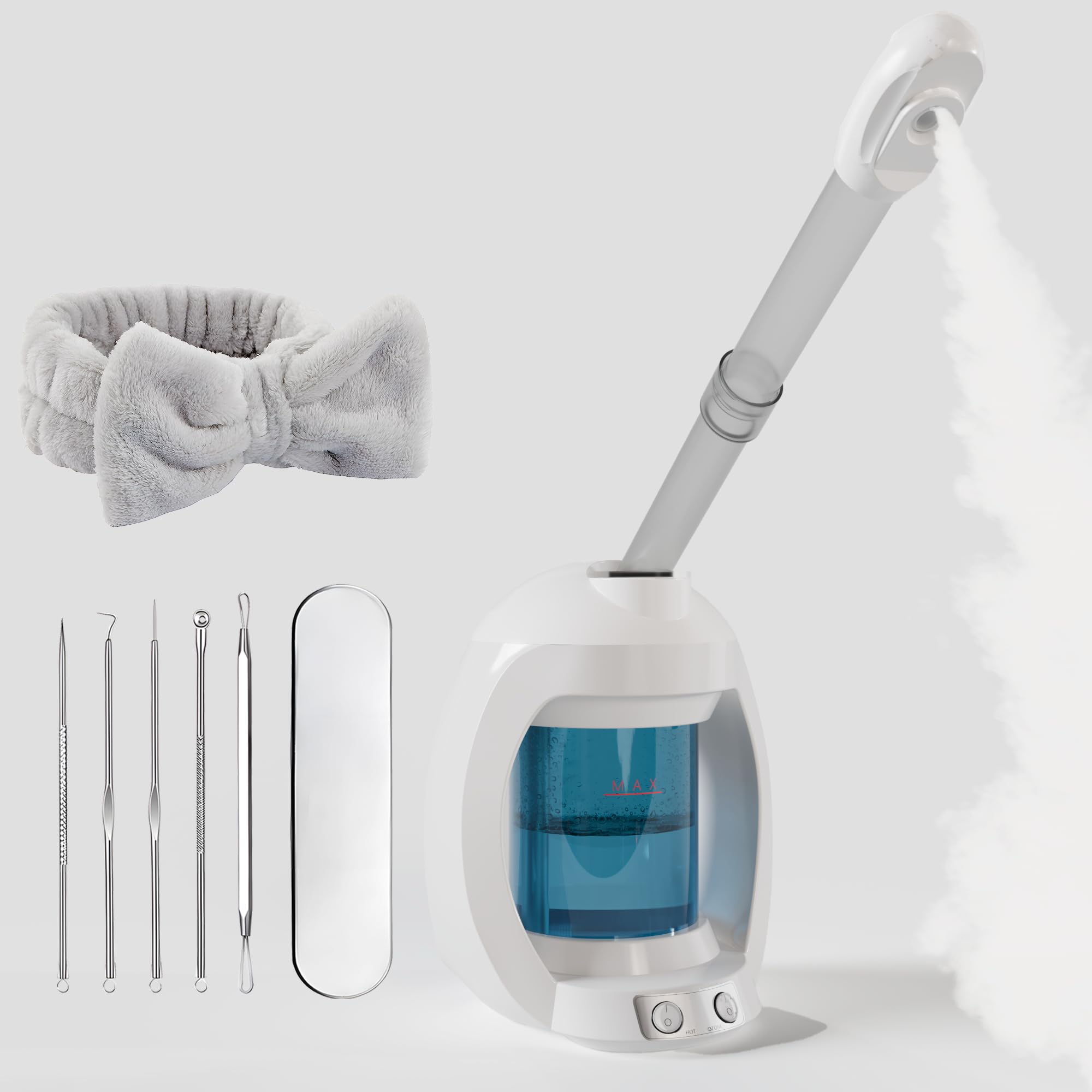 Professional Nano Ionic Facial Steamer for Deep Cleaning - Hot Steam Vaporizer for Estheticians & Home Spa, Includes Headband & Acne Needle Set - Perfect for Acne Treatment, Blackhead Removal & Skin Hydration