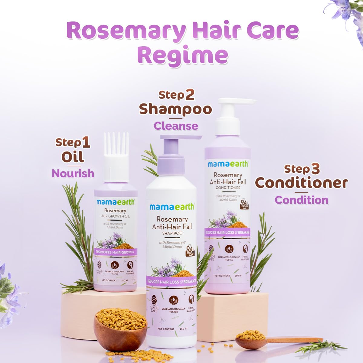 Mamaearth Rosemary & Fenugreek Hair Growth Oil - 150ml | Promotes Hair Growth, Reduces Hair Fall & Strengthens Hair | Natural Solution for Thinning Hair & Scalp Care | Perfect for Daily Hair Care Routine & Styling Prep