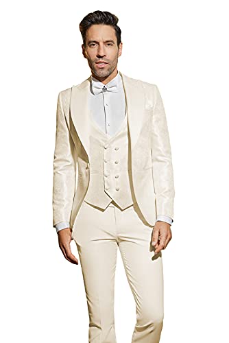 RDZDING Men's Jacquard 3-Piece Slim Fit Suit Set - Business Blazer, Vest & Pants for Wedding, Groomsmen & Formal Events | Office Wear, Cocktail Parties & Special Occasions