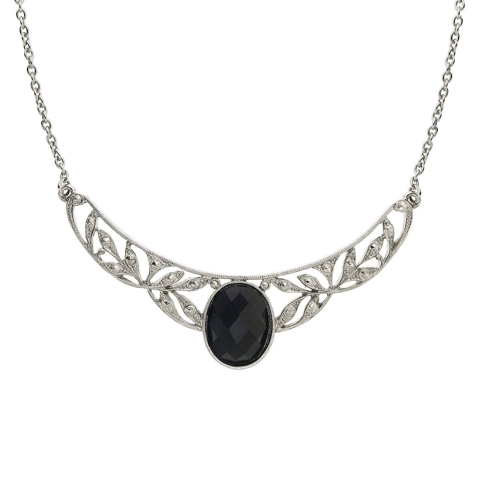Vintage 1928 Black Stone Marcasite Look Collar Necklace 16