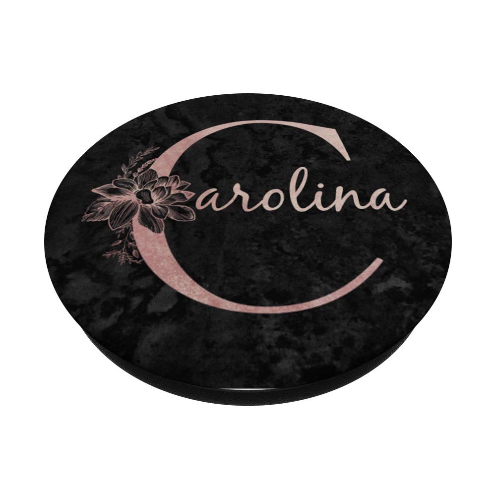 Personalized Carolina Name Pink Rose on Black Design PopSockets Swappable PopGrip - Custom Phone Grip for iPhone, Samsung & More - Perfect for Gifts, Everyday Use & Travel Accessories