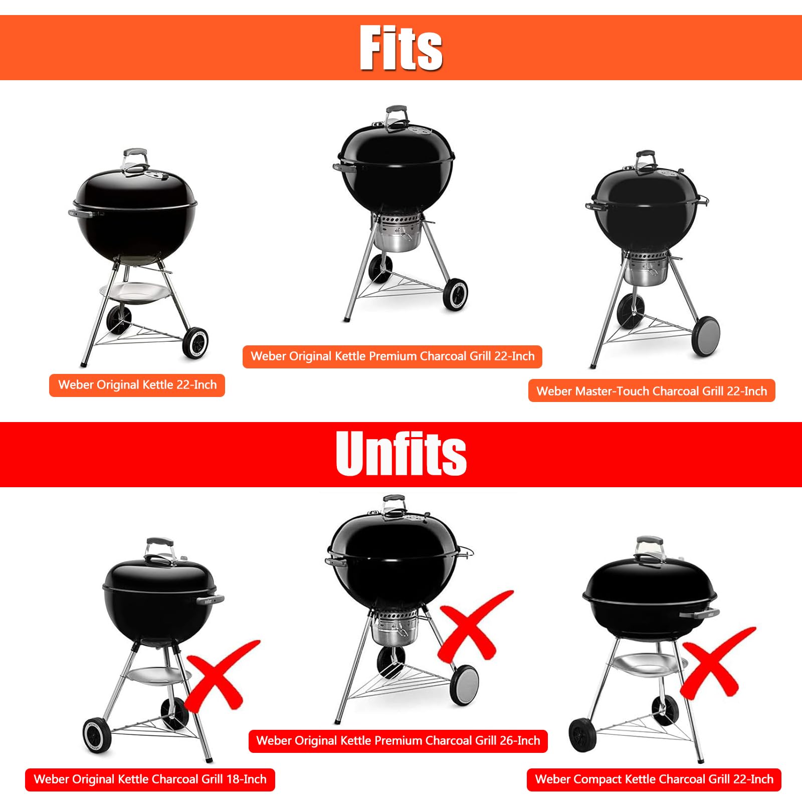 QuliMetal 22 Inch Grill Side Table Shelf for Weber Kettle Grills - Replacement for Weber Master Touch & Original Charcoal Grill - Heavy Duty Steel BBQ Accessories for Outdoor Cooking, Backyard Parties & Camping