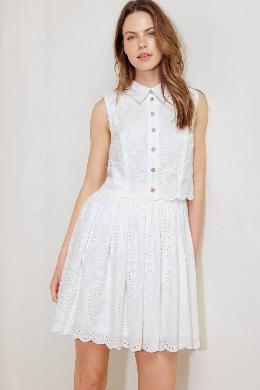 Jovie White Eyelet Mini Dress - Floral Lace Summer Dress for Women, Perfect for Beach Vacation, Date Night & Party Wear
