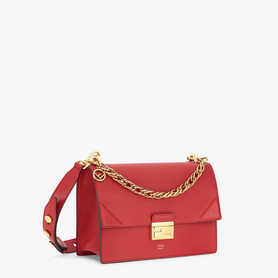 Fendi Kan U Leather Handbag for Women - Genuine Leather Crossbody Bag in Red - Perfect for Work, Travel & Evening Out