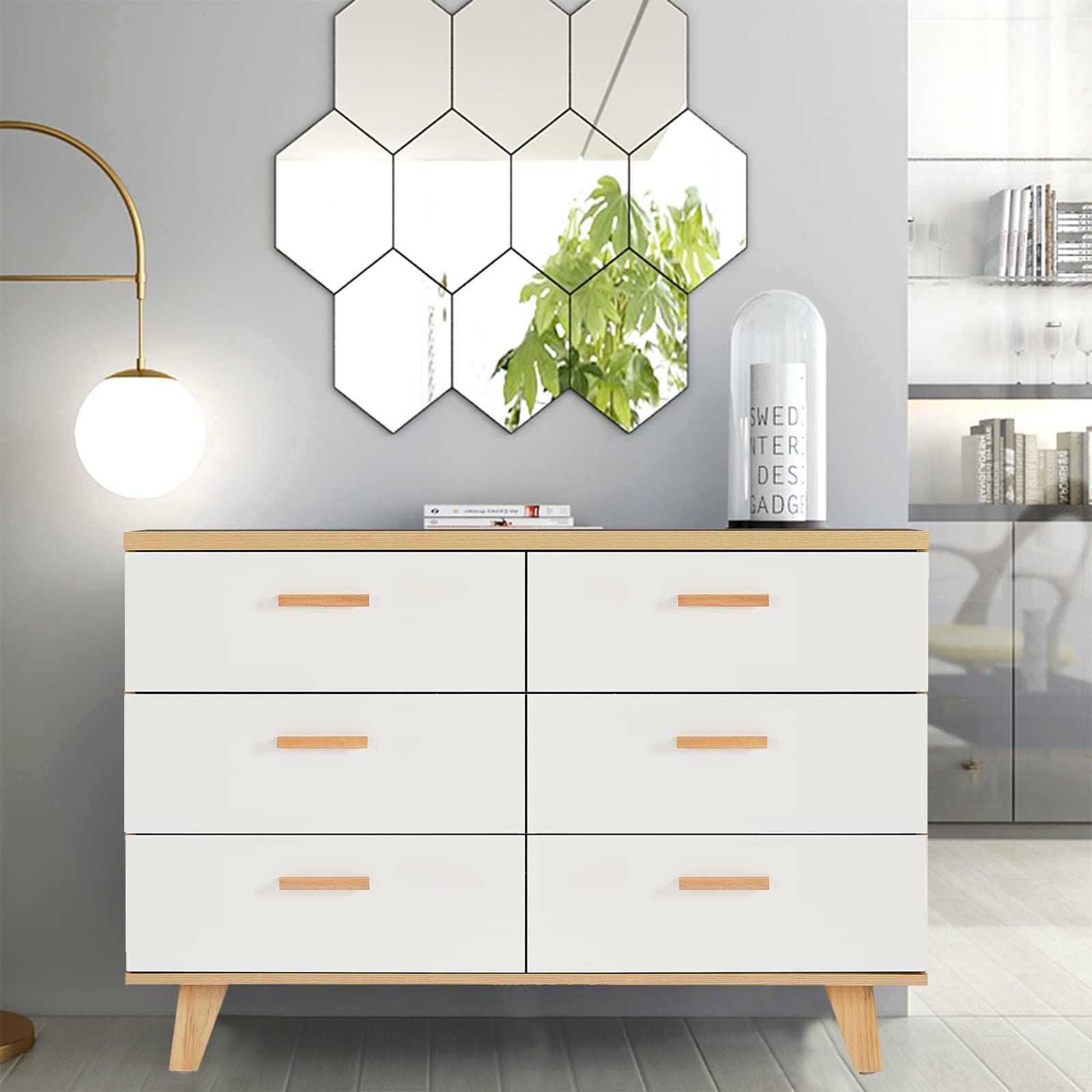 HomVent 6-Drawer Wood Dresser - Modern Elegant Chest of Drawers with Wide Storage & Sturdy Frame | Bedroom Closet Organizer Cabinet for Hallway, Living Room & Kids Room | Perfect for Home Organization & Space Saving