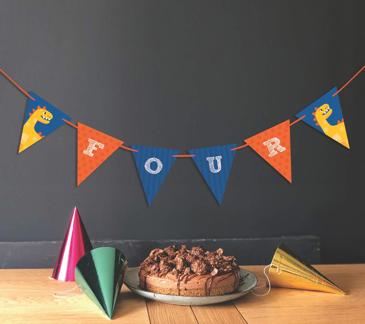 Dinosaur Birthday Party Decorations - 'I Am Four' Paper Garland, Banners & Streamers for Boys | Perfect for Dino-Themed Celebrations & Kids' Birthday Decor