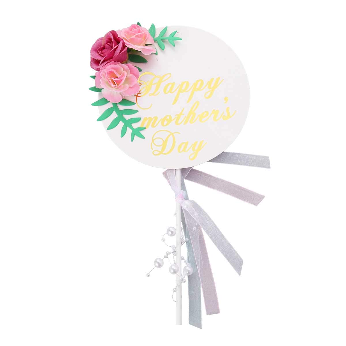 Amosfun Happy Mother's Day Cake Topper - Creative Floral Pearl Cake Decorations with Golden Letters | Elegant Cake Picks for Birthday, Wedding, Anniversary & Special Occasion Celebrations