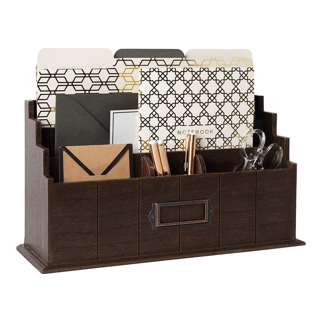 BLU MONACO 3-Tier Brown Wooden Mail Organizer - Rustic Country Style Desk & Kitchen Countertop Organizer - Perfect for Home Office, Entryway, and Mail Sorting
