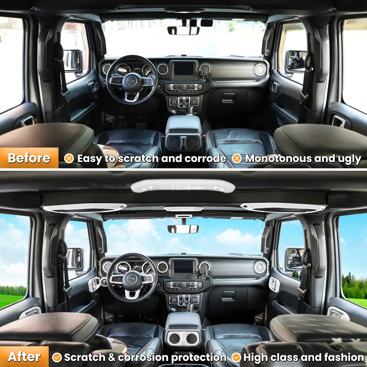 23PCS Full Interior Trim Kit for Jeep Wrangler JL JLU Gladiator JT 2018-2023 - Steering Wheel, Door Handle, AC Vent, Cup Holder, Reading Light & Headlight Gear Cover (White) | Premium Car Interior Accessories for Style & Protection