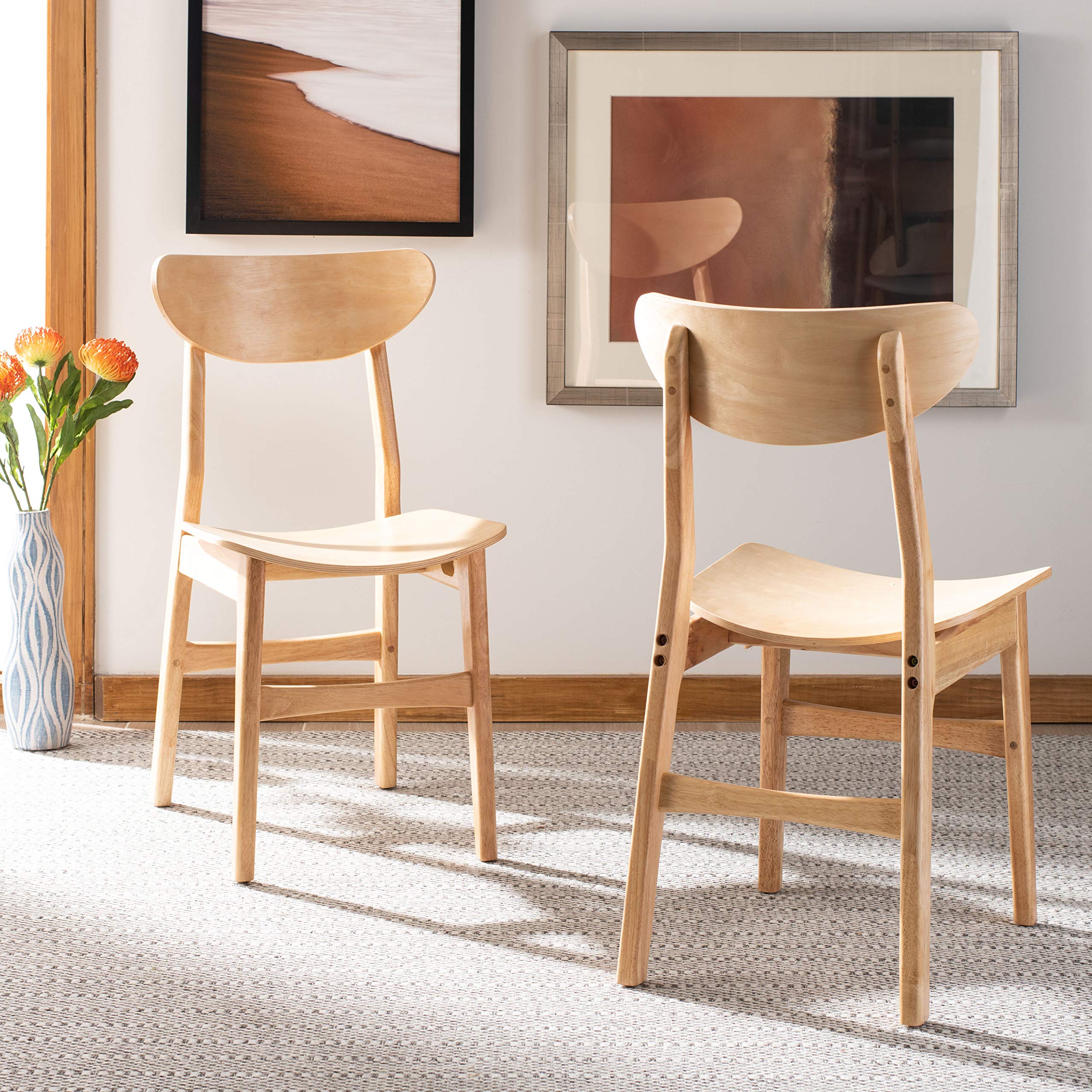 Safavieh Home Lucca Retro Natural Wood Dining Chairs - Set of 2 - Mid-Century Modern Kitchen & Breakfast Nook Seating - Perfect for Farmhouse, Cottage & Vintage Style Dining Rooms