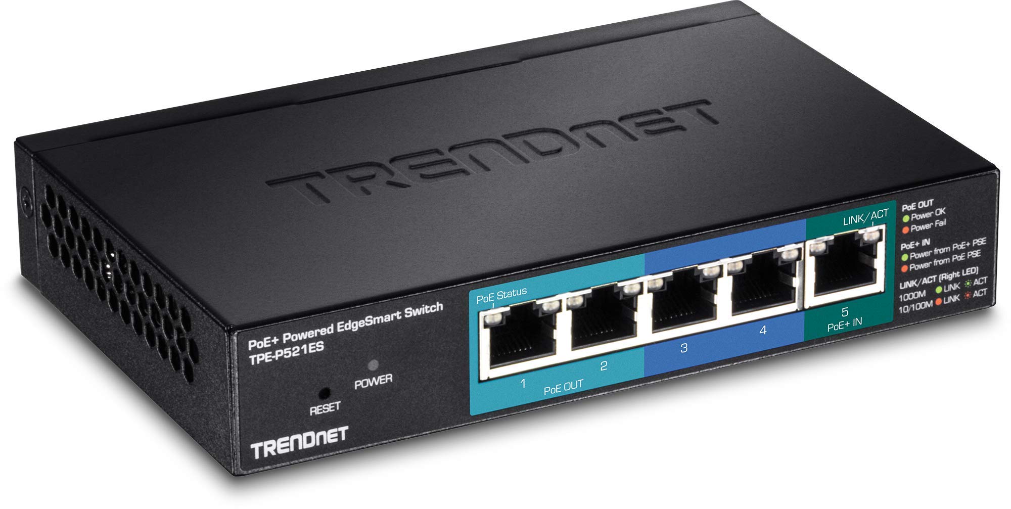 TRENDnet TPE-P521ES 5-Port Gigabit PoE+ Switch - EdgeSmart Managed Network Switch with 18W PoE Budget, 10Gbps Capacity, Wall Mountable & Lifetime Warranty - Ideal for Home Office, Small Business Networks & IP Camera Systems