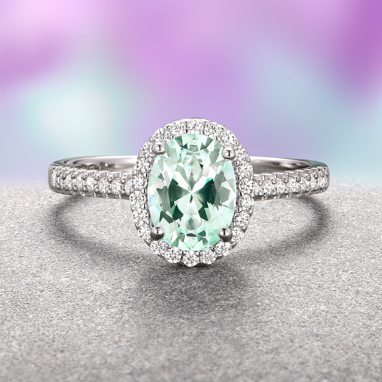 14K White Gold Iris Green Amethyst Engagement Ring for Women - Elegant Wedding Band, Promise Ring & Anniversary Jewelry Gift