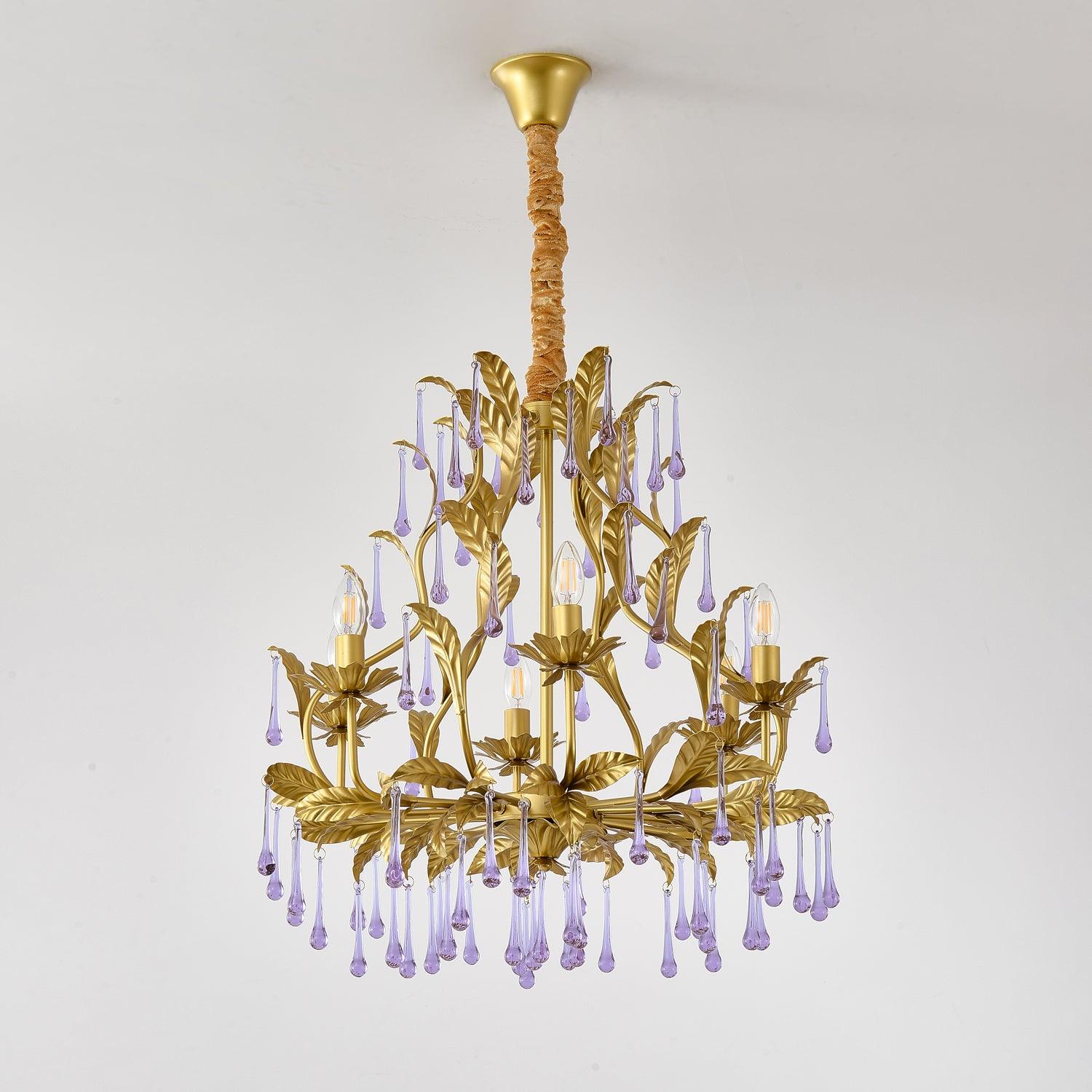 Elegant Amethyst Drops Crystal Chandelier - Modern Glass Ceiling Light Fixture for Dining Room, Living Room & Bedroom Decor