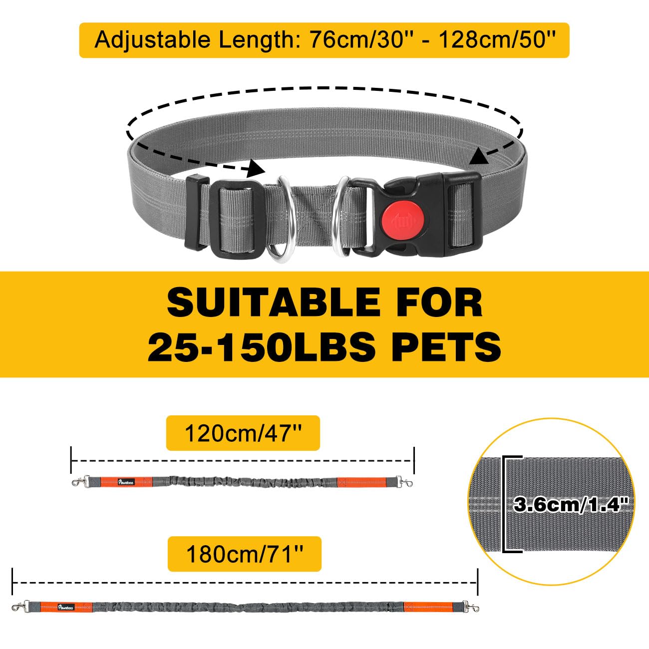 **Hands Free Dog Leash with Waist Belt – Adjustable Bungee Leash for Walking, Hiking & Running | Reflective Stitching & Double Handle | Perfect for Active Pet Owners (Grey)**    *(Use Case: Ideal for jogging, hiking, or daily walks with your dog while keeping your hands free for convenience and safety.)*