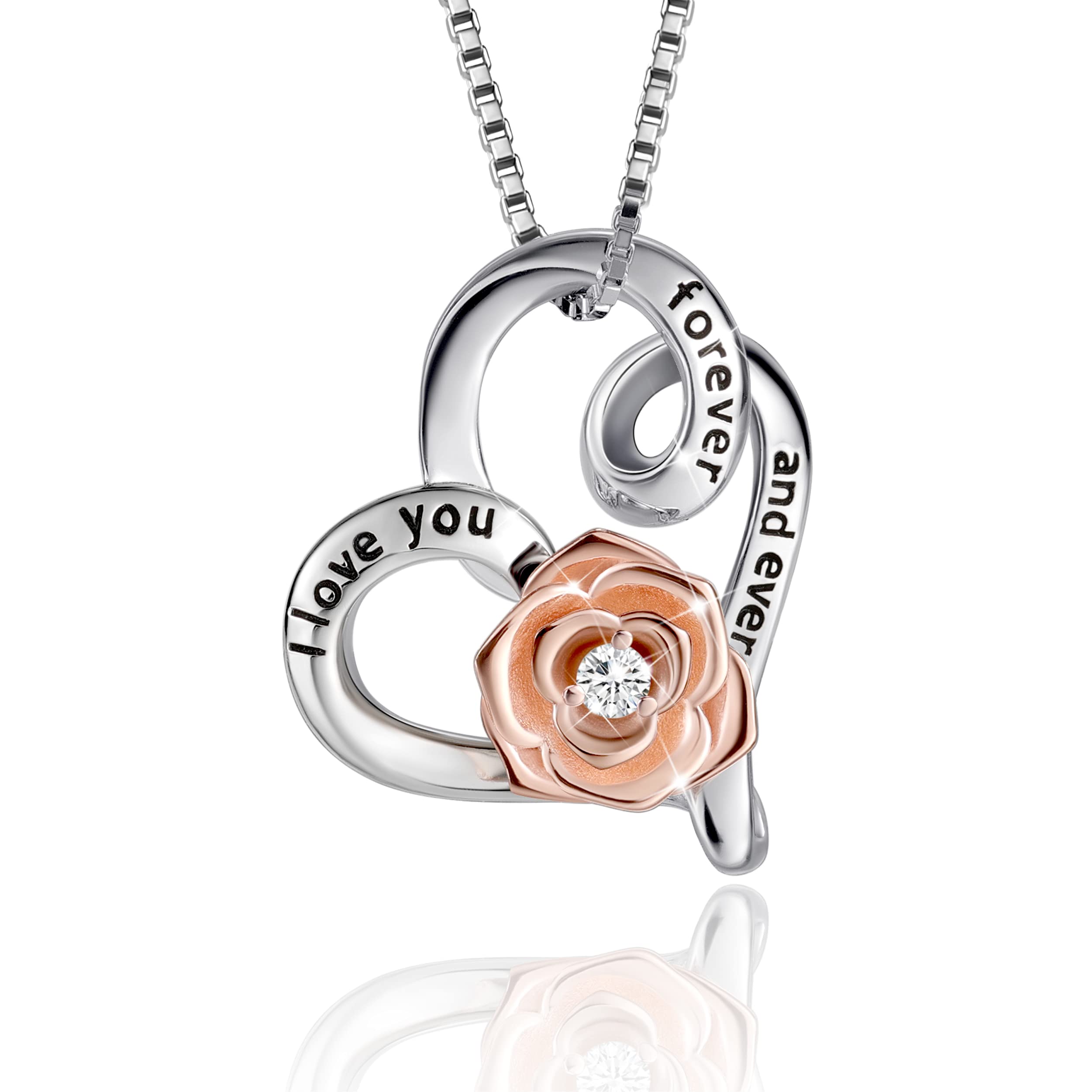 VANLAMS 3D Rose Flower Heart Pendant Necklace for Women - Elegant Fashion Jewelry Gift for Birthday, Christmas, Mother's Day & Valentine's Day | Perfect for Romantic Dates, Anniversaries & Special Occasions