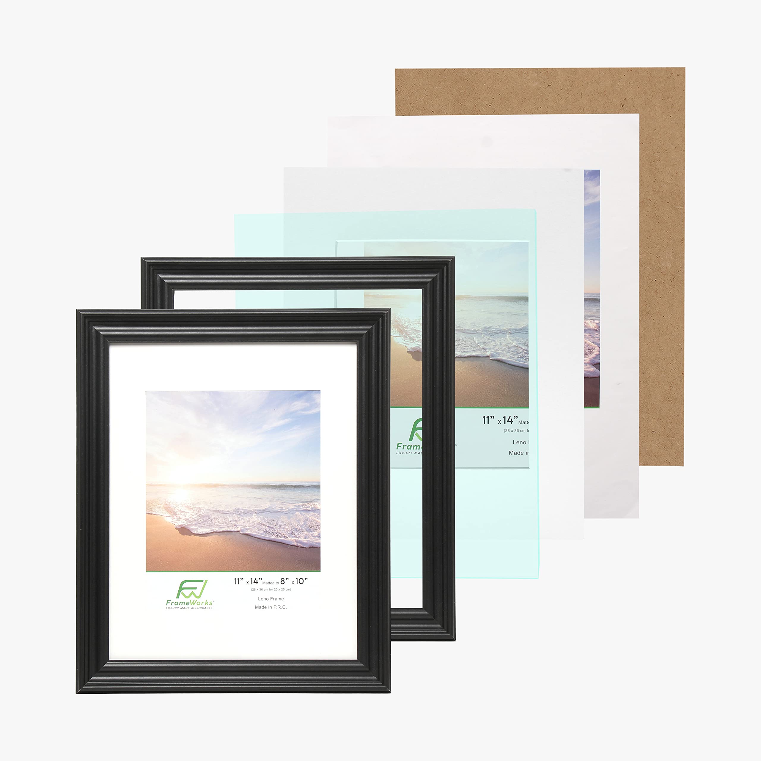 FrameWorks - 2-Pack 11” x 14” Black Wooden Picture Frames with 8