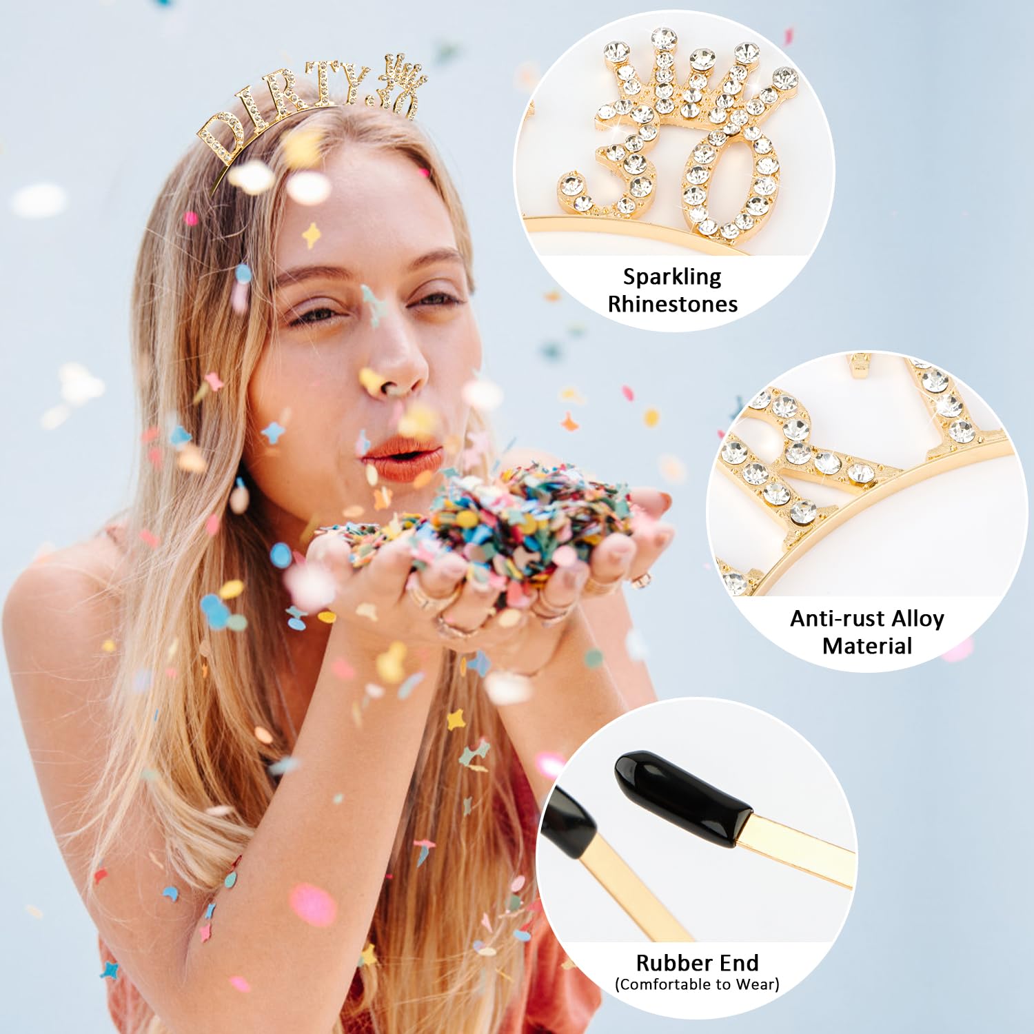 Dirty 30 Birthday Headband Tiara Queen Crown - 30th Birthday Decorations for Women - Perfect for 30th Birthday Parties, Bachelorette Celebrations & Milestone Gifts