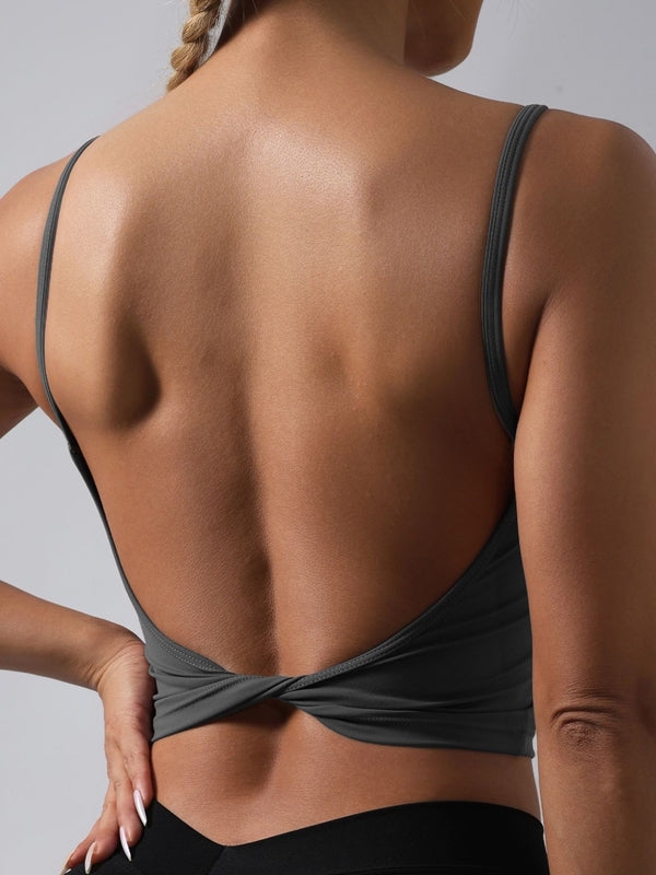ZASUWA Women's Sexy Solid Color Twist Backless Round Neck Tank Top - Perfect for Summer, Beach, Party & Night Out