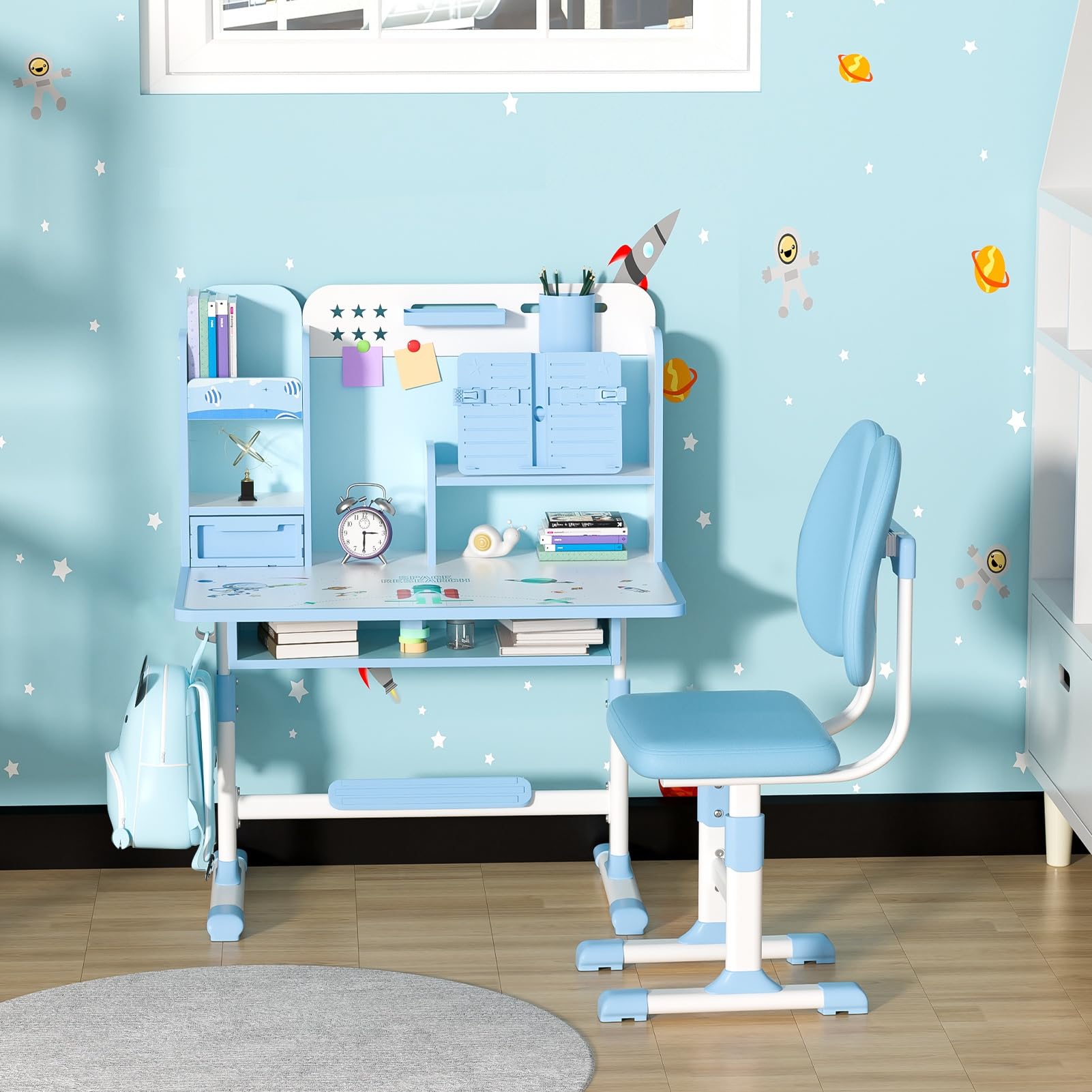 Adjustable Kids Desk & Chair Set with Storage - Study & Art for Bedroom
