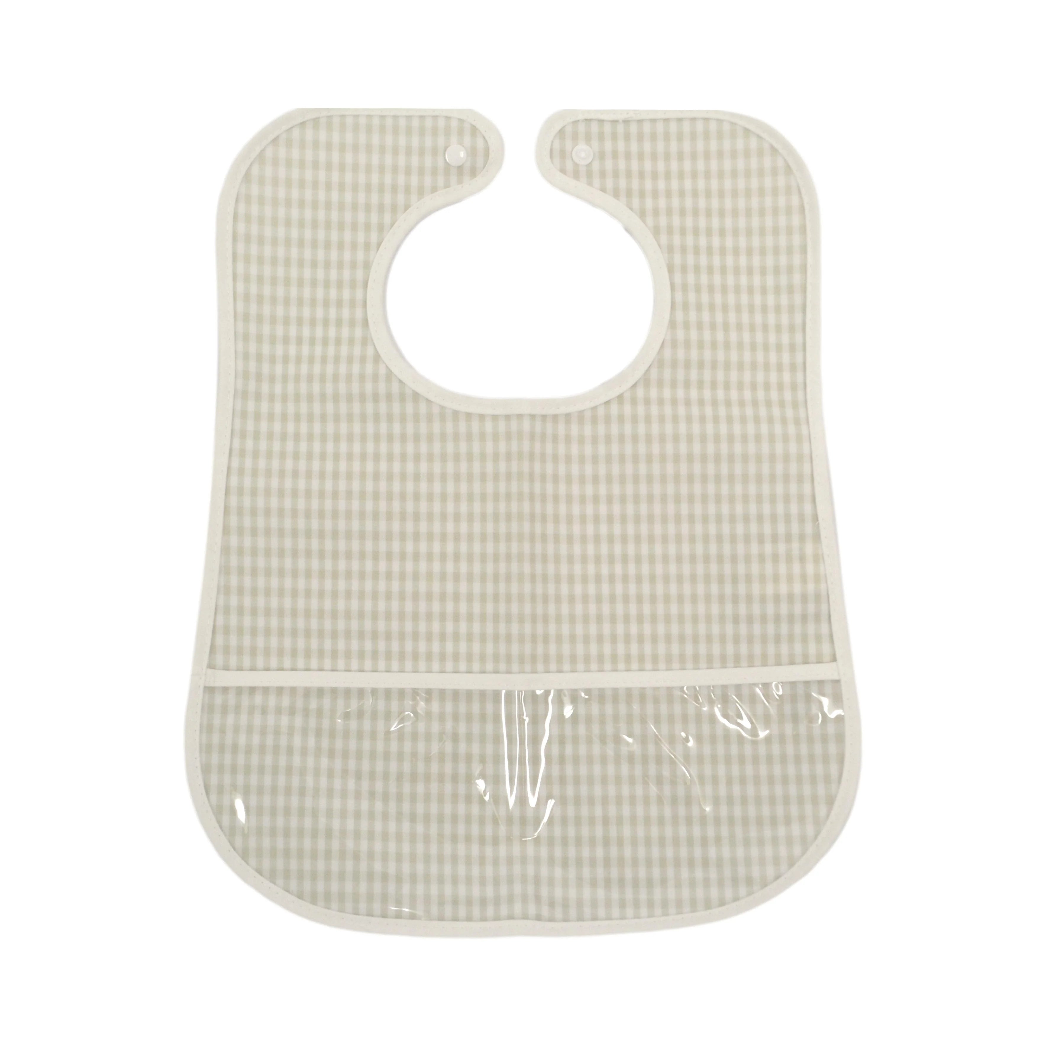 TRVL Design Gingham Pearl Grey Baby Bib - Soft, Absorbent & Stylish for Messy Meals, Travel & Outdoor Dining