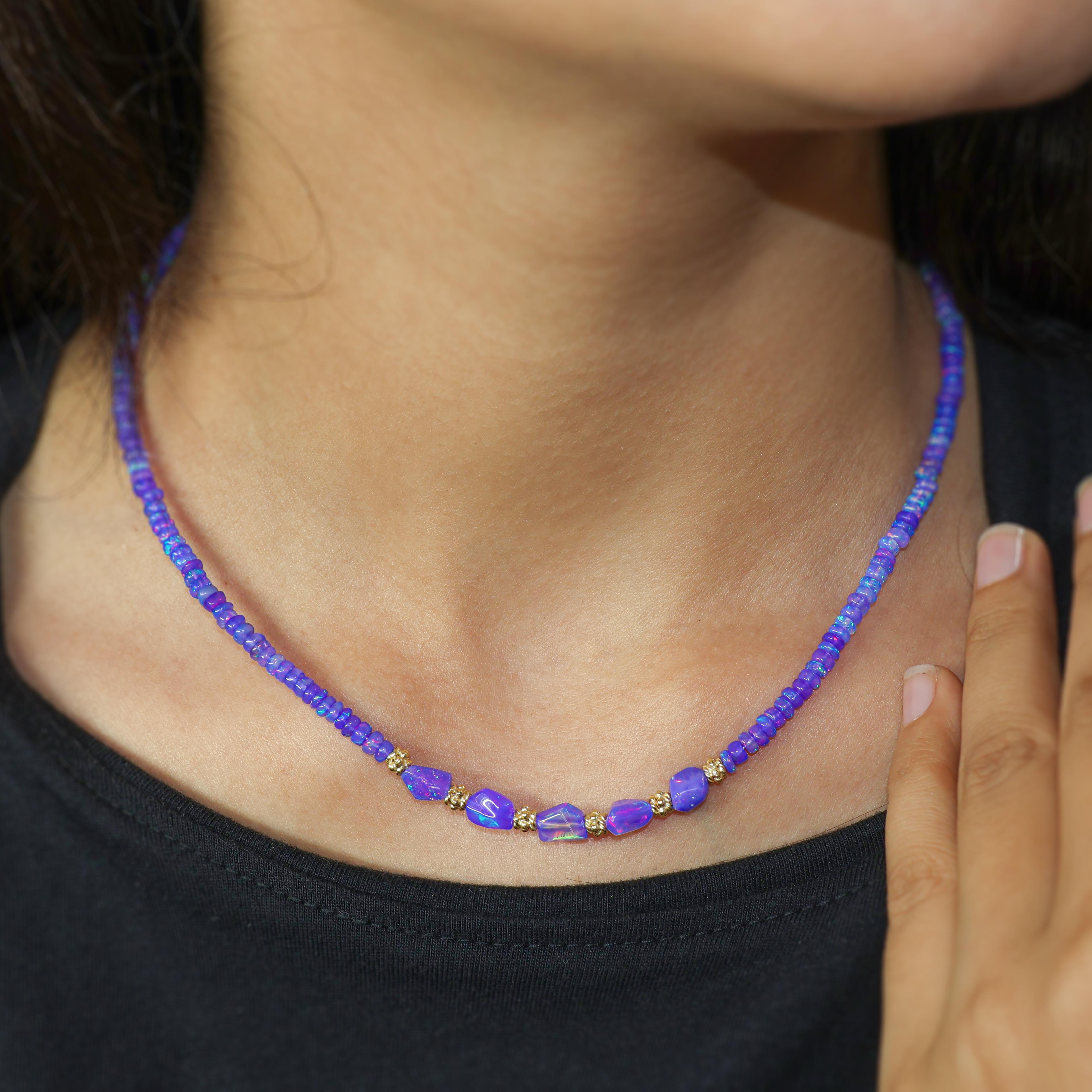 Lavender Opal Beaded Necklace with Golden Beads - Elegant Boho Jewelry for Women, Perfect for Weddings, Parties & Everyday Wear