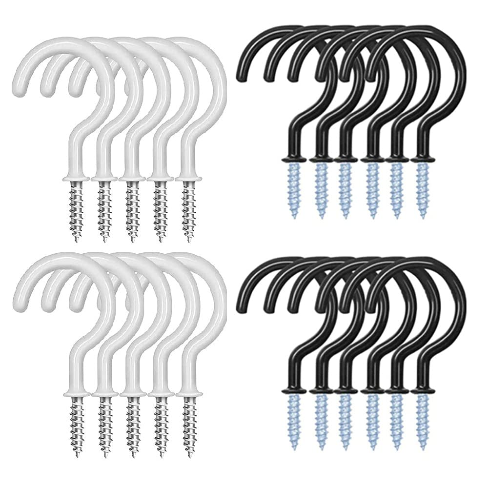 10-Pack White Heavy Duty Screw-in Ceiling Hooks for Mugs - 2 Inch Shouldered Hanger Cup Hooks - Ideal for Kitchen, Pantry, or Garage Organization