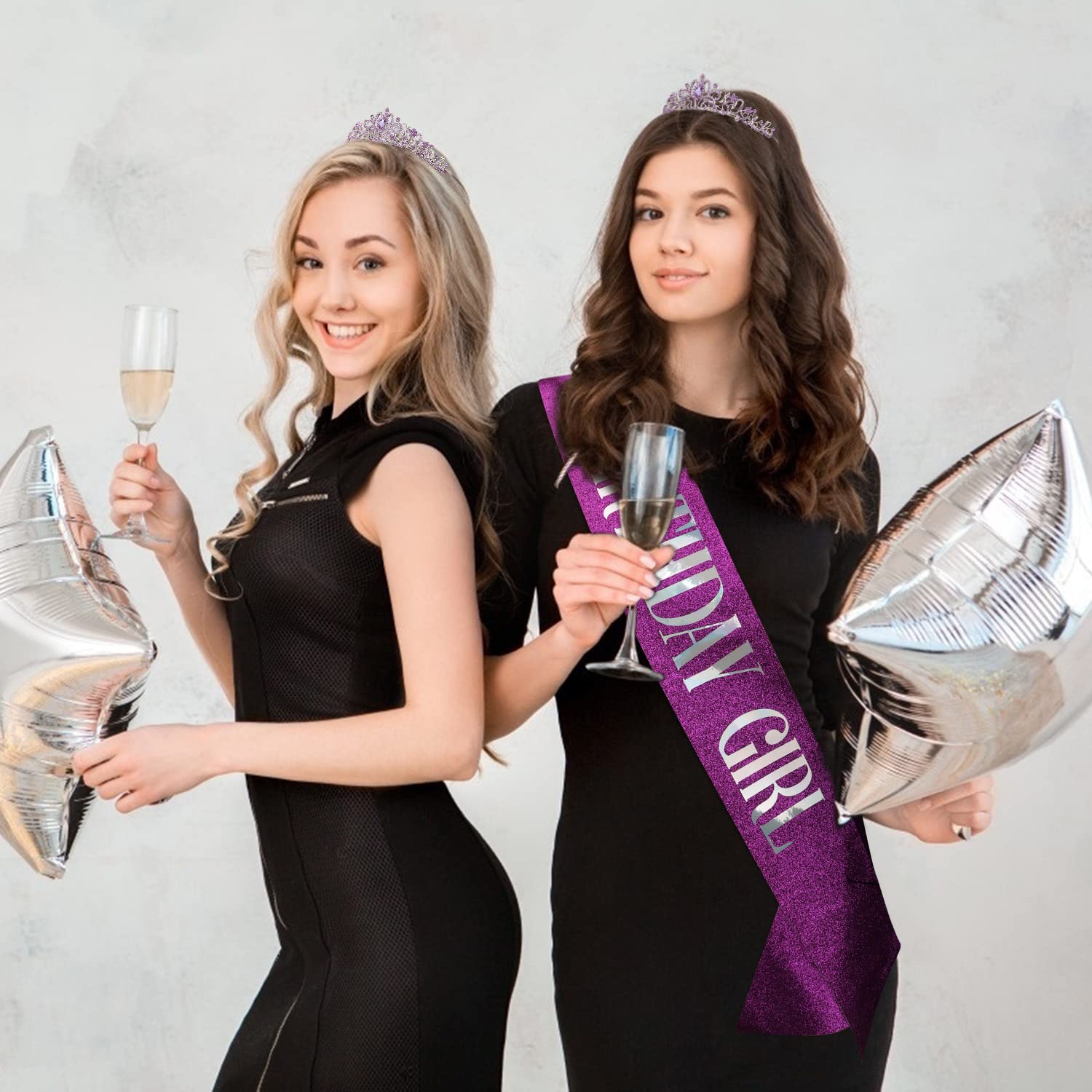 Elegant Purple Crystal Tiara & Birthday Girl Sash Set for Women - Sparkling Birthday Crown & Sash Combo for Women & Girls - Perfect Birthday Gift, Bridal Accessory & Wedding Party Decor - Great for Birthday Parties, Bachelorette Events & Special Celebrations