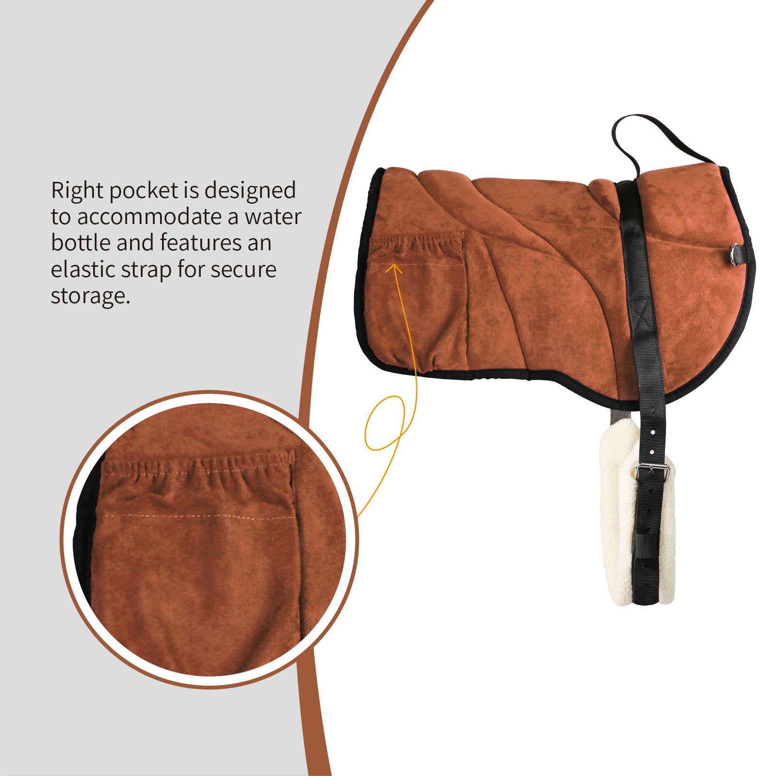 Harrison Howard Anti-Slip Bareback Pad - Extra Thick Center for Maximum Support, Ergonomic Design with Side Pockets & Matching Girth - Perfect for Trail Riding, Horse Training and Comfortable Bareback Riding