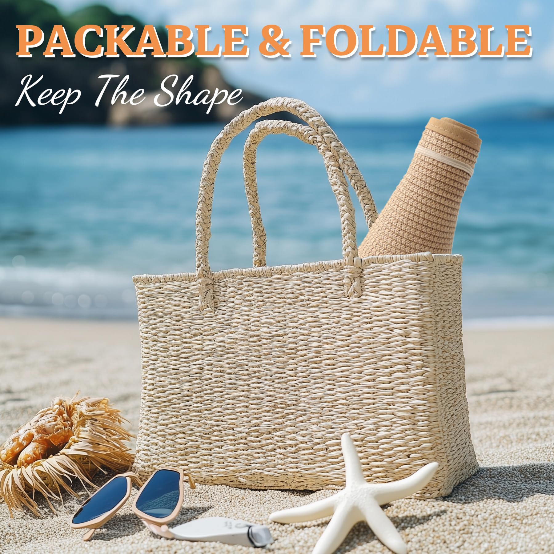 Women's Wide Brim Straw Sun Hat - Foldable Roll Up UV Protection Beach Visor with Ponytail Hole - Perfect for Summer, Travel, and Outdoor Activities