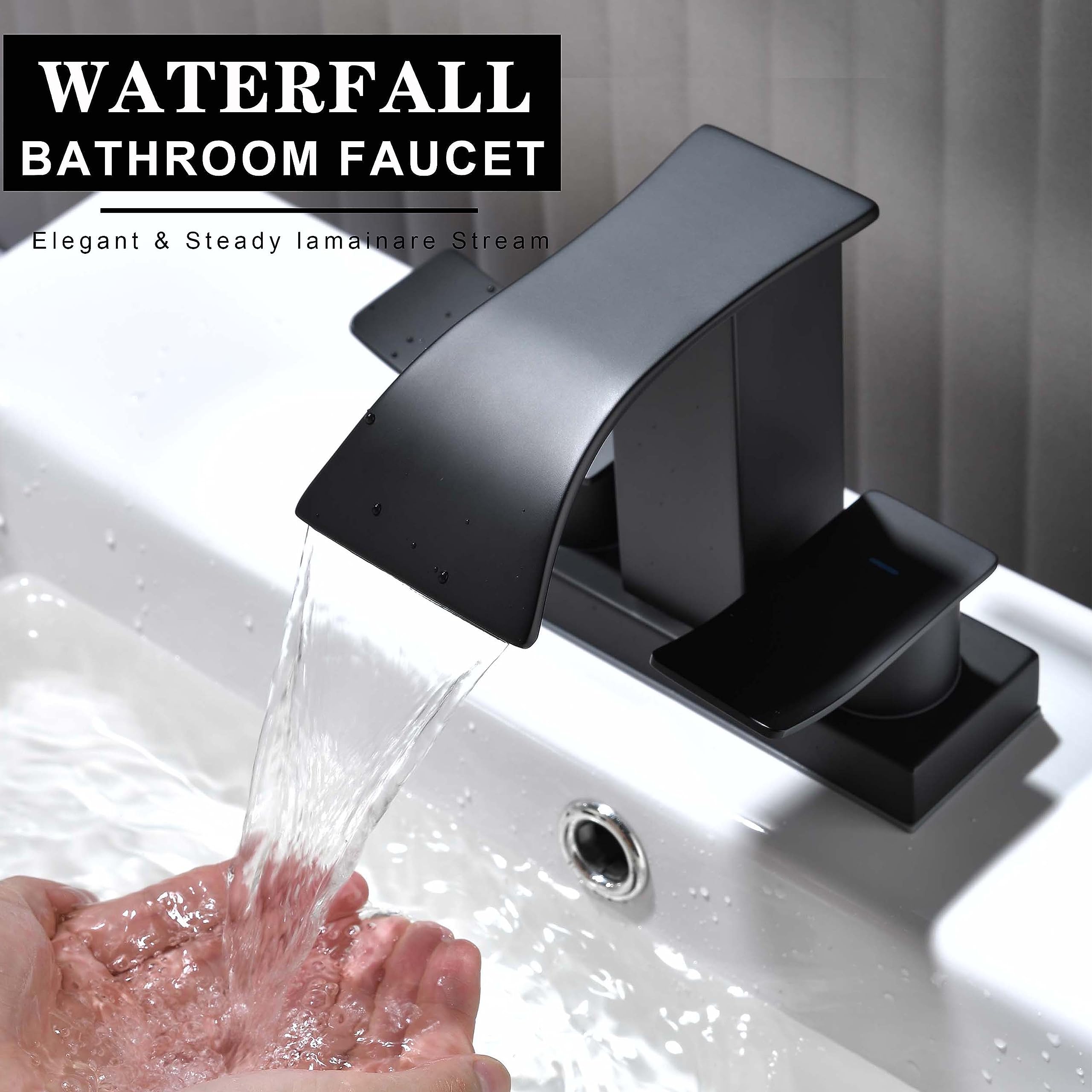 Black Waterfall Bathroom Faucet - 2 Handle 4