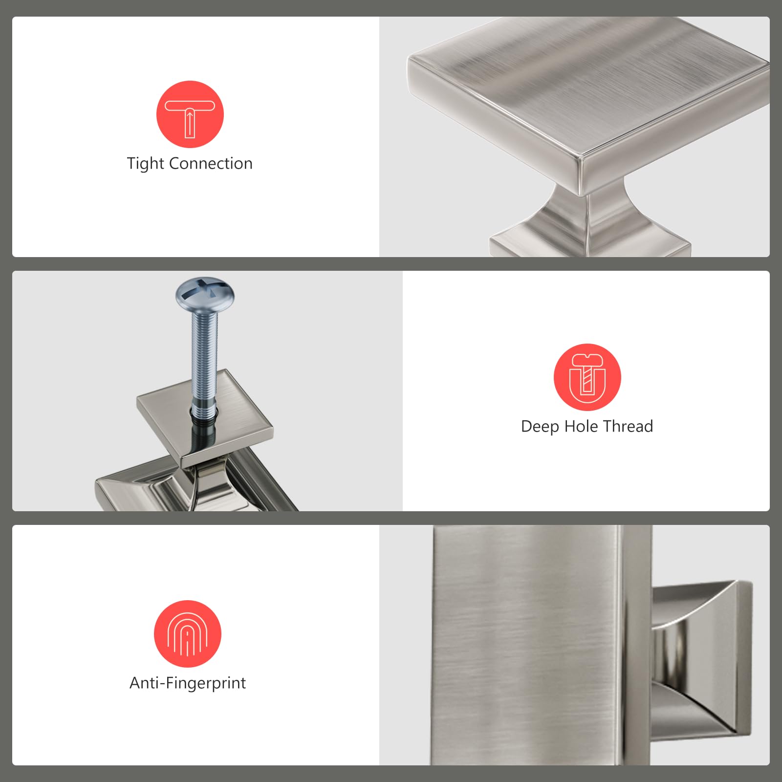 50 Pack Brushed Nickel Cabinet Knobs - Square Drawer Pulls for Dresser, Kitchen Cabinets & Furniture Hardware | Durable & Stylish Home Upgrade for DIY Projects & Renovations