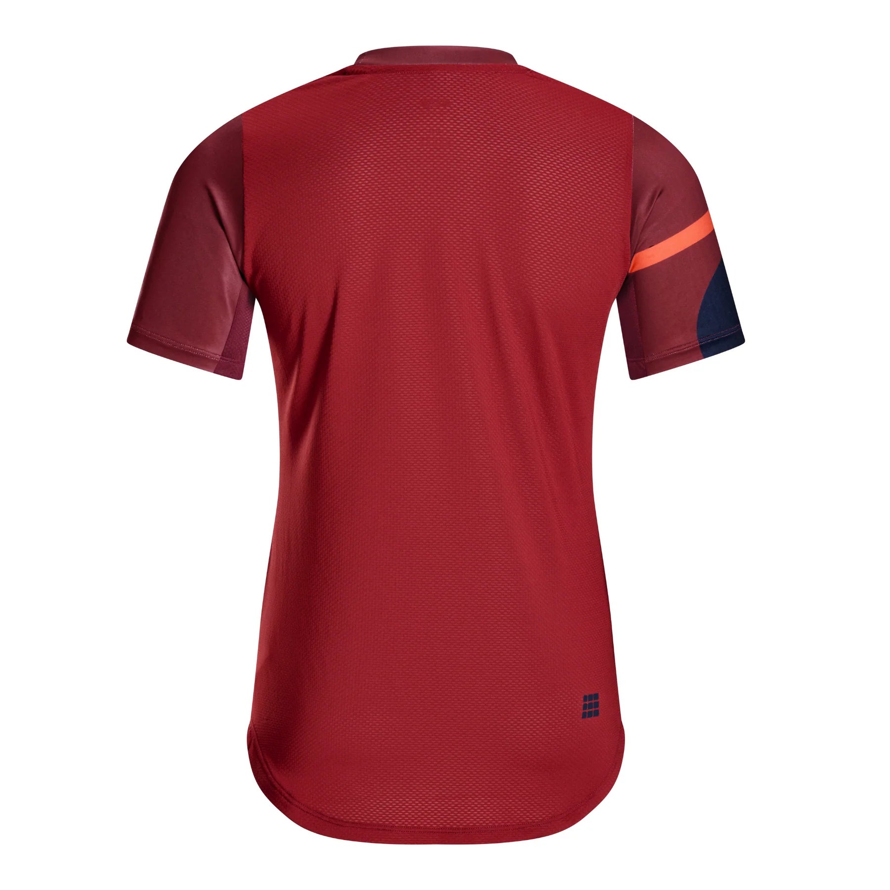 CEP Women's The Run Shirt - Round Neck Short Sleeve V5 Athletic Top - Dark Red Geometric Print Running Shirt for Women | Perfect for Jogging, Gym Workouts & Outdoor Activities