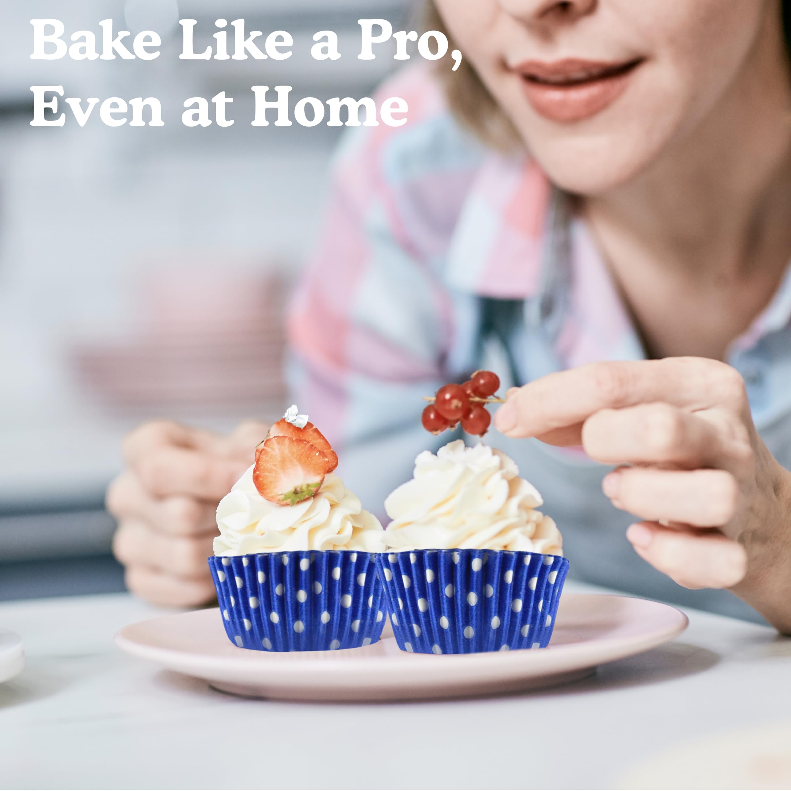 Regency Wraps Professional Greaseproof Baking Cups - 40 Pack Standard Cupcake Liners, Non-Stick Muffin & Candy Wrappers, Cobalt Blue Polka Dot Design - Perfect for Baking, Party Decorations & Gift Packaging
