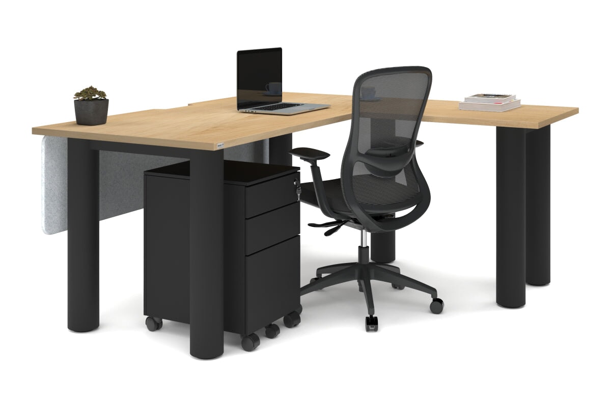 L-Shaped Corner Office Desk with Quadro Cylinder Legs - 1600L x 1800W Dimensions, Cable Management Scallop - Perfect for Home Office, Gaming Setup & Workspace Organization